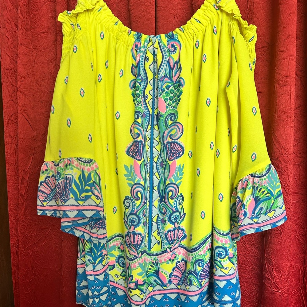 Lilly Pulitzer Yellow Blouse with Blue and Pink Accents